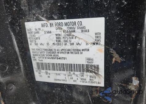 2009 Ford F-150 Xlt из США, поврежденный, VIN 1FTPX14V89FB40751